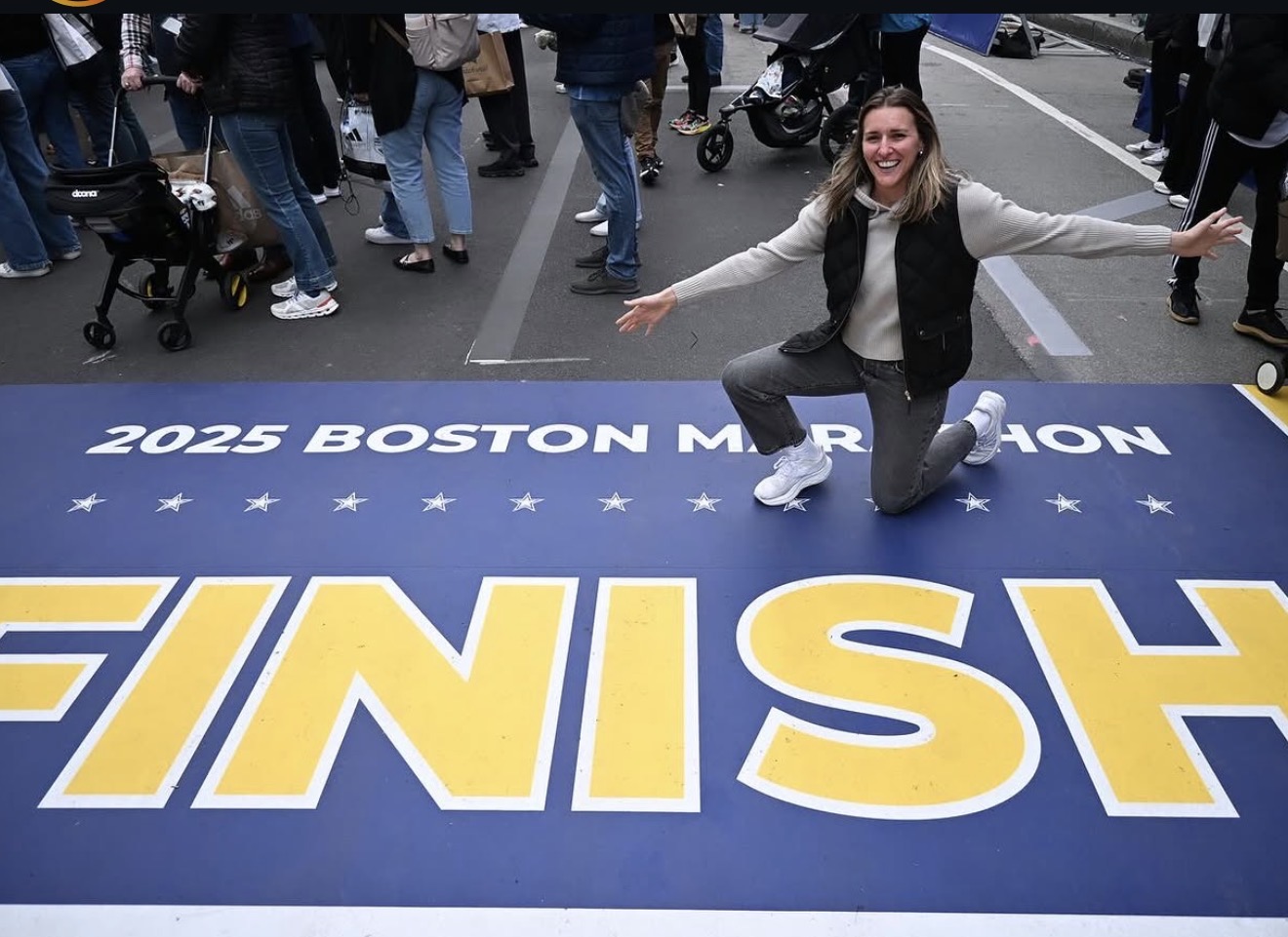 Sierra Morris at the 2025 Boston Marathon finish line